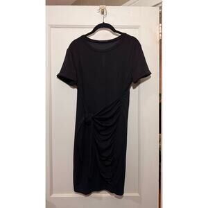 ILillusory Women's Black Solid Round Neck Short Sleeve Knot Sheath Dress M